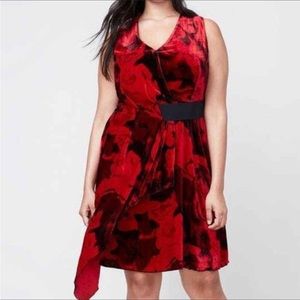 Rachel Roy drape velvet floral dress. Size 16W. Beautiful red black